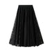 Color-Black-Lace Skirt Women Spring Draping Effect Slimming A Line Skirt Pleated Mesh Long Skirt-Fancey Boutique