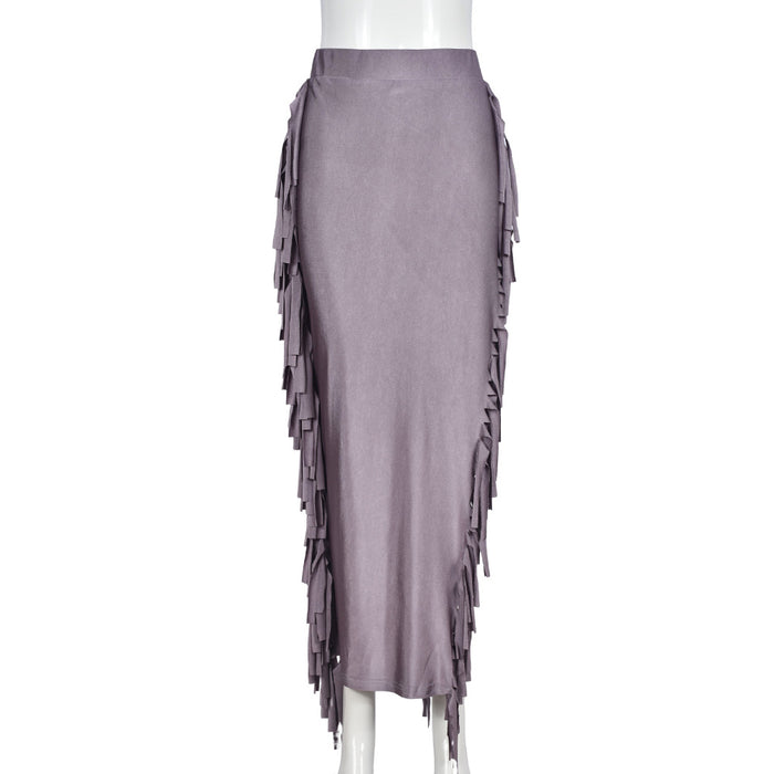 Color-violet-Women Clothing Personality Hollow Out Cutout out Sexy Glossy Tassel Skirt Women Dress-Fancey Boutique