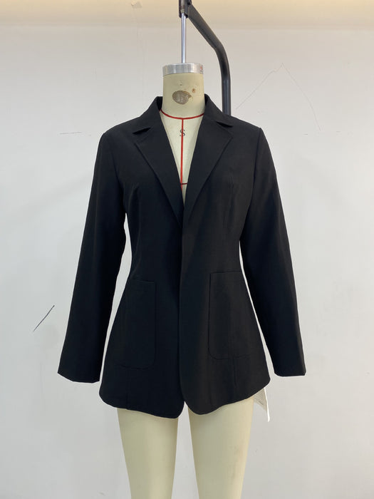 Women Clothing Fall All Match Slim Fit Ladies Long Sleeve Blazer-Black-Fancey Boutique