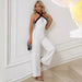 Summer Women's Clothing Color Matching Halter Jumpsuit Hollow Out Cutout out Cinched Trousers Elegant Graceful-Fancey Boutique