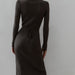 Split Strap Thread Knitted Dress Mid Length Autumn Winter Polo Collar Long Sleeve Sexy Tight Dress-Fancey Boutique