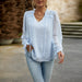 Color-Blue-Jacquard Shirt Women Autumn Elegant V neck Long Sleeve Top-Fancey Boutique