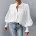 French Small Stand Collar Puff Sleeve Cotton Linen Women Shirt Spring Tops-Fancey Boutique