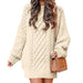 Color-Apricot-Round Neck Long Sleeve Twisted Knitted Thick Needle Pullover Mid Length Sweater Women Dress-Fancey Boutique