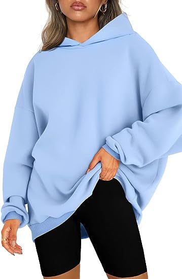 Color-Light Blue-Women Clothing Hooded Pullover Oversized Loose Casual Brushed Hoody-Fancey Boutique