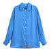 Color-Blue-Women Clothing French All-Match Solid Color Polo Collar Loose Casual Long Sleeves Shirt-Fancey Boutique