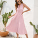 Color-Pink-Tied High Waist Pleated Fur Ball Dress Sleeveless Summer Dress Casual Vacation Travel Dress-Fancey Boutique