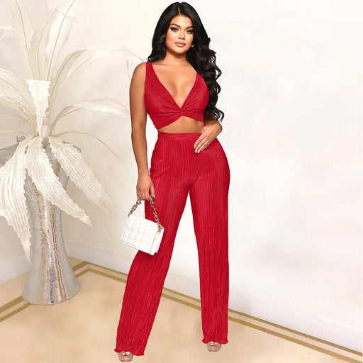 Color-Red-Women Clothing International Station Sexy Two Piece Suit-Fancey Boutique