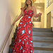 Color-Elegant Sexy Print High Waist Maxi Dress Suspender Women Dress-Fancey Boutique