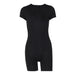 Summer Solid Color Short Sleeved Zipper Tight Hip Lifting Jumpsuit Women-Fancey Boutique