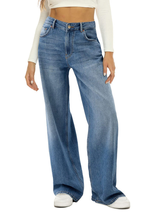 Horse Riding Loose Wide Leg Jeans Women-Blue-Fancey Boutique