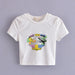 Casual Cartoon Round Neck Printed Short T-shirt American Sexy New Women Top Graphic-White-Fancey Boutique