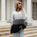 Color-Black and white-Autumn Women round Neck Loose Stitching Contrast Color Knitted Long Sleeve Sweater for Women-Fancey Boutique