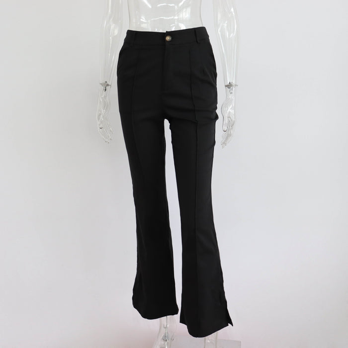 Color-Black-Loose Casual Trousers Women Split Straight Pants Work Pant Autumn Winter Office-Fancey Boutique