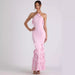 Women Summer Sexy Halter Backless Sheath Ruffled Pleated Drape Evening Dress Maxi Dress-Fancey Boutique