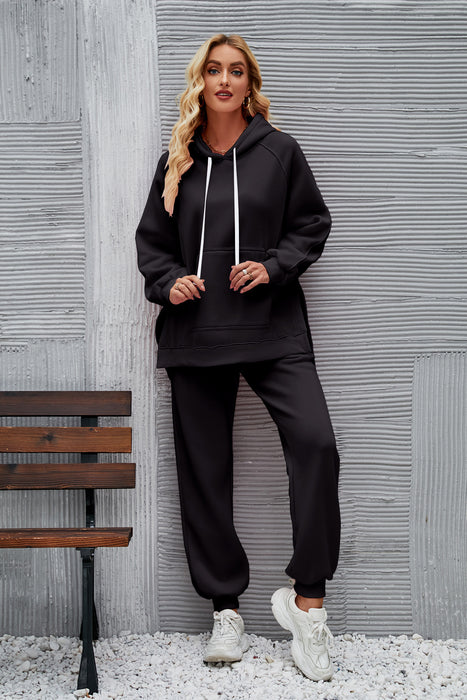 Color-Black-Arrival Casual Loose Fitting Hoodie Top Ankle Tied Trousers Sweater Suit for Women-Fancey Boutique