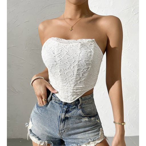 Color-White-Lace Tube Top Solid Color off-Shoulder cropped Boning Corset Boning Corset Vest-Fancey Boutique