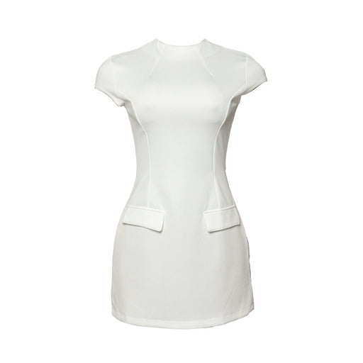 Summer Solid Color Round Neck Slim Fitting Patchwork Short Sleeve Sexy High Waist Short Dress-White-Fancey Boutique