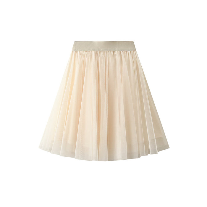 Color-Apricot-Skirt Spring Summer Women Korean High Waist Bubble Skirt Slimming Short A line Tulle Skirt Short Skirt-Fancey Boutique