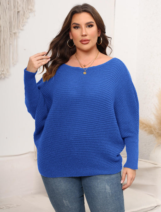 Color-Blue-Women Pullover Woven Sweater plus Size Women Clothes Autumn Winter Sleeve Neck Shoulder Loose Sweater-Fancey Boutique