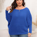 Color-Blue-Women Pullover Woven Sweater plus Size Women Clothes Autumn Winter Sleeve Neck Shoulder Loose Sweater-Fancey Boutique
