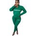 Color-Green-Urban Autumn Winter Printed Alphabet plus Velvet Pullover Zipper Casual Sports Suit-Fancey Boutique