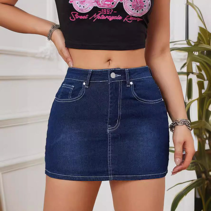 Personality High Waist Elastic Slim Fit All Matching Jeans Short Skirt Women-Fancey Boutique