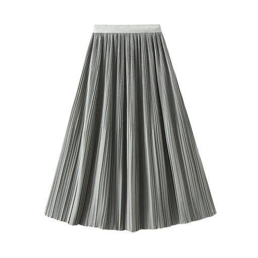 Color-Green Beans-Elegant Pleated Skirt Double Pleated Draping Summer Slimming Mid Length Pleated Skirt-Fancey Boutique