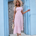 Floral Dress Sexy Chiffon Open Waist Large Swing Bohemian Dress Holiday Dress-Pink-Fancey Boutique