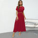 Color-Wine Red-Women Clothing Spring Summer round Neck Waist Trimming Short Top Wide Hem Long Skirt Set-Fancey Boutique