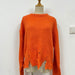 Round Neck Long Sleeve Loose Knitted Autumn Winter Sweater Holes Casual Sweater Personalized Woolen Top-Orange-Fancey Boutique