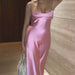 Color-Spring Summer Back Hollow Out Cutout Design Silk Satin Texture Slit Dress-Fancey Boutique