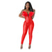 Color-Red-Women Wear Solid Color Sexy Mesh Rhinestone Pants Jumpsuit-Fancey Boutique