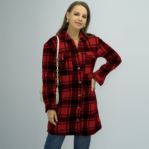 Color-Multi-1-Autumn Winter Women Clothing Collar Plaid Long Women Plush Coat Top Women Shacket-Fancey Boutique