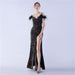 Color-Symphony black-Craft Order Ostrich Feather High Density Sequined Long Evening Dress-Fancey Boutique