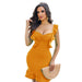 Color-Orange-Solid Color Elegant High Waist Slim Fit Wooden Ear Sheath Dress-Fancey Boutique