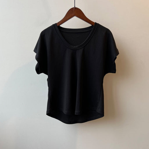 Three Dimensional Simple U Neck Short Sleeved T shirt for Women Summer Slimming Wide Sleeved Top-Black-Fancey Boutique