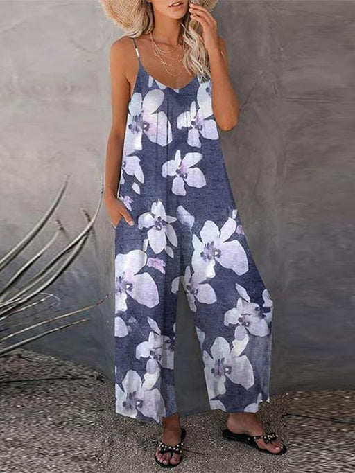 Color-Slabstone gray-Summer Women Printed Casual Sleeveless Loose Wide Leg Jumpsuit-Fancey Boutique