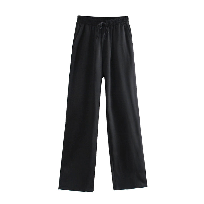 Color-Black-Elastic High Waist Casual Pants Waist Belt Elastic Idle Wide Leg Pants-Fancey Boutique