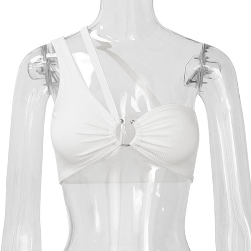 Color-White-Strap Short Top Sexy Vest Women Hollow Out Cutout Clothes-Fancey Boutique
