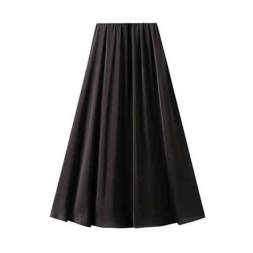 Color-Black-Summer French High Waist Slimming Acetate Satin Drape Mid Length A Line Skirt-Fancey Boutique