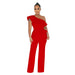 Color-Red-Women Clothing Solid Color Ruffles Jumpsuit Containing Belt-Fancey Boutique