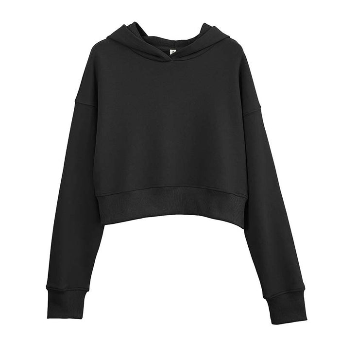 Short Sweater Sexy Cropped Sexy Women Outdoor Pullover Hooded Fitness Sportswear Long Sleeve Women-Black-Fancey Boutique