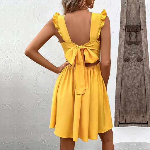 Summer Women Clothing Sexy Backless Waist Trimming Large Swing Sleeveless Beach Dress-Fancey Boutique