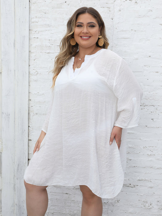 Color-White-Plus Size Women Shirt Clothes Beach Beach Cover Up Seaside Holiday Deep V Plunge Sexy Dress-Fancey Boutique