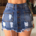 Spring Summer Breasted Denim Skirt Women Ripped Skinny Hip Skirt Short Skirt-Blue-Fancey Boutique