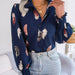 Color-Blue-Spring Summer Elegant Feather Lantern Sleeve Collared Shirt Women Clothing-Fancey Boutique