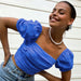 Color-Blue-Autumn Women Wear Design Pleated Puff Sleeve Shirt Niche Square Collar Shirt-Fancey Boutique