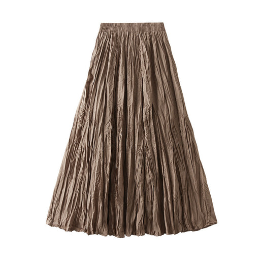 Color-Khaki-Light Luxury Streamer Pleated Skirt Women Spring Autumn Swing Slimming Pleated A Line Skirt-Fancey Boutique