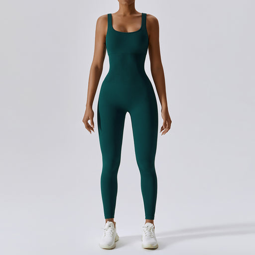 Color-Blackish Green-Spring Seamless Yoga Jumpsuit Dance Cinched Waist Slim Fit Sports Stretch Tight Jumpsuit-Fancey Boutique